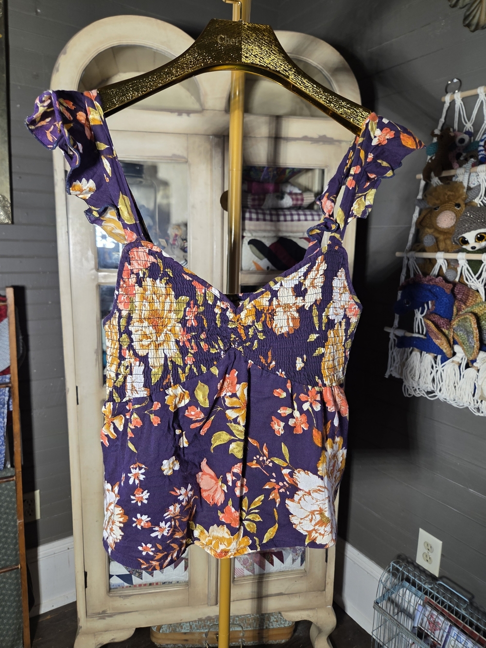 Smocked Floral Crop Top — Purple Floral
